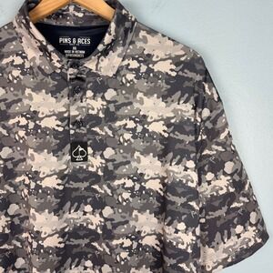 Pins & Aces Golf Polo Shirt Men's 2XL Black Gray Camo Short Sleeve‎ Top Logo
